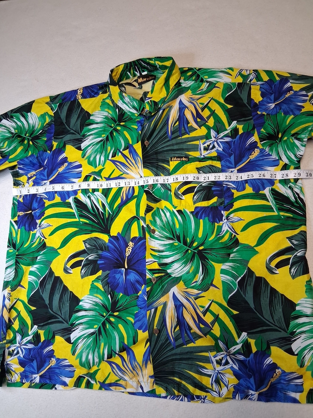 Tropical Floral Short-Sleeve Button-Down Shirt - Yellow - Picture 3 of 5